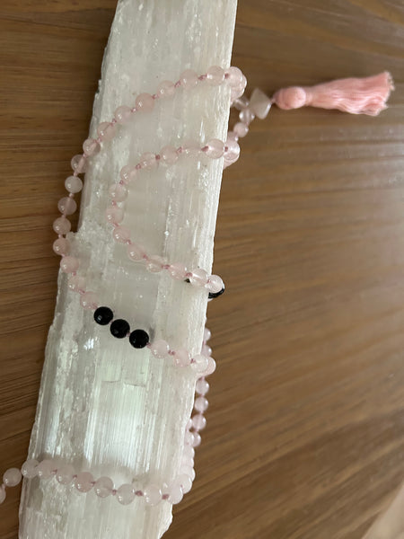 Rose Quartz and Black Onyx Mala