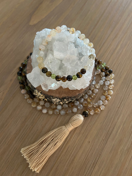 Citrine, Tigers Eye, Peridot Mala