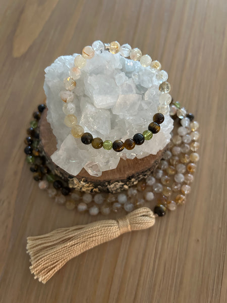 Citrine, Tigers Eye, Peridot Mala