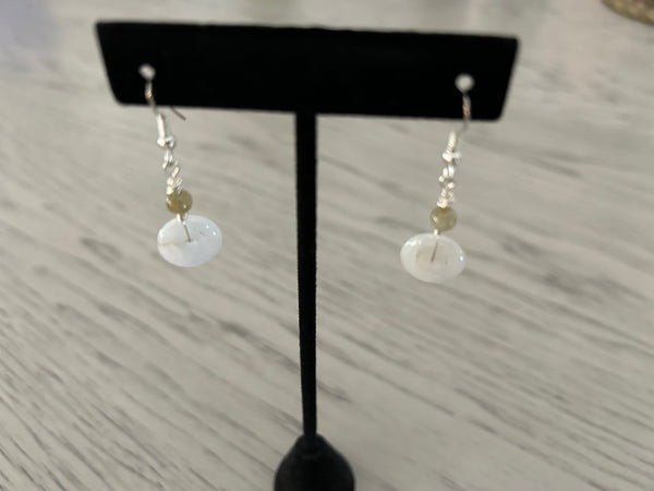 Jade Disc & Bead Dangle Earrings