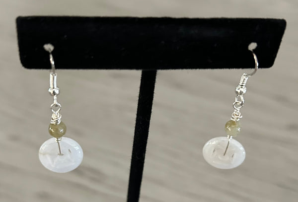 Jade Disc & Bead Dangle Earrings