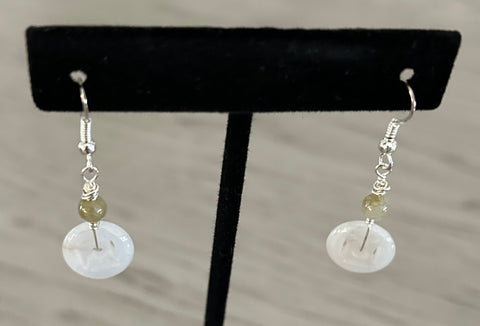 Jade Disc & Bead Dangle Earrings