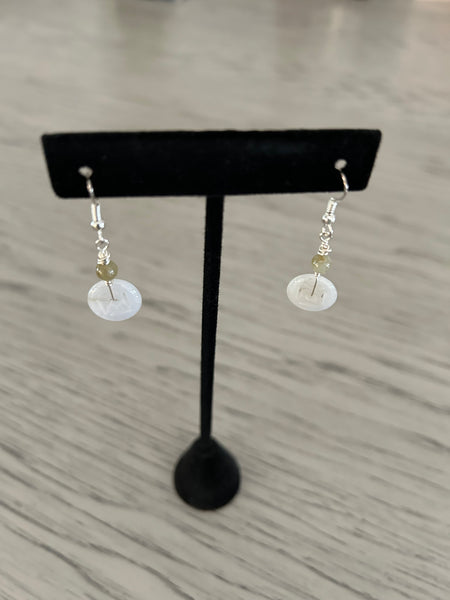 Jade Disc & Bead Dangle Earrings
