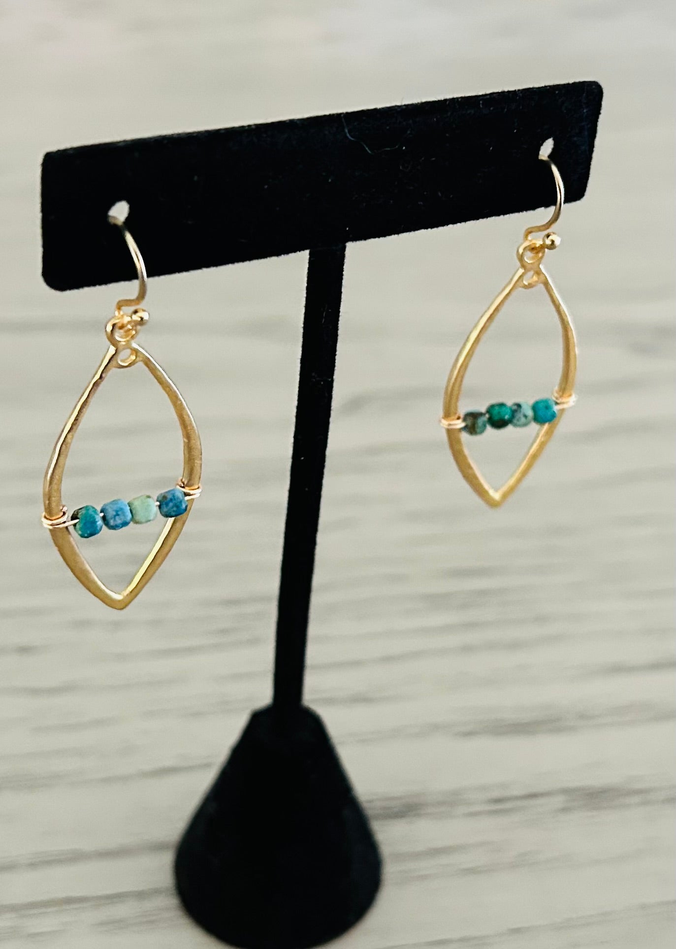 Chrysocolla & Gold Plated Dangle Earrings