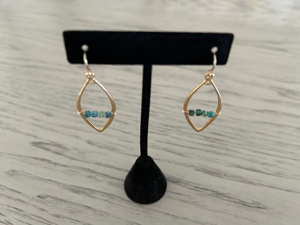 Chrysocolla & Gold Plated Dangle Earrings