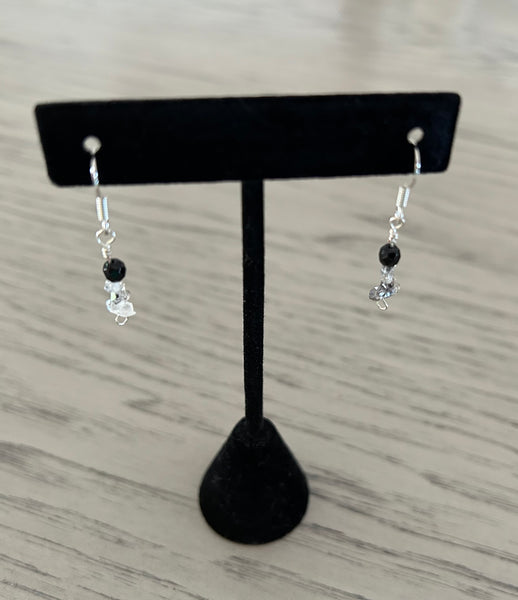 Black Onyx & Herkimer Diamond Dangle Earrings