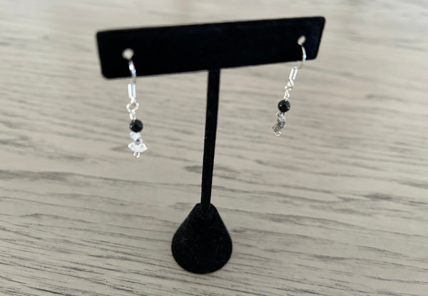 Black Onyx & Herkimer Diamond Dangle Earrings