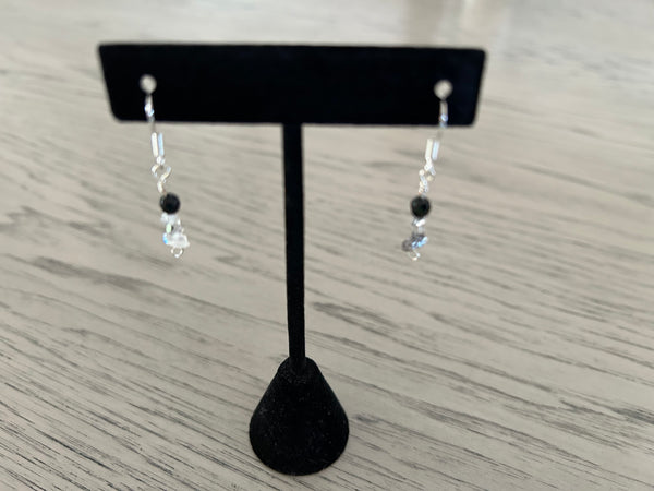 Black Onyx & Herkimer Diamond Dangle Earrings