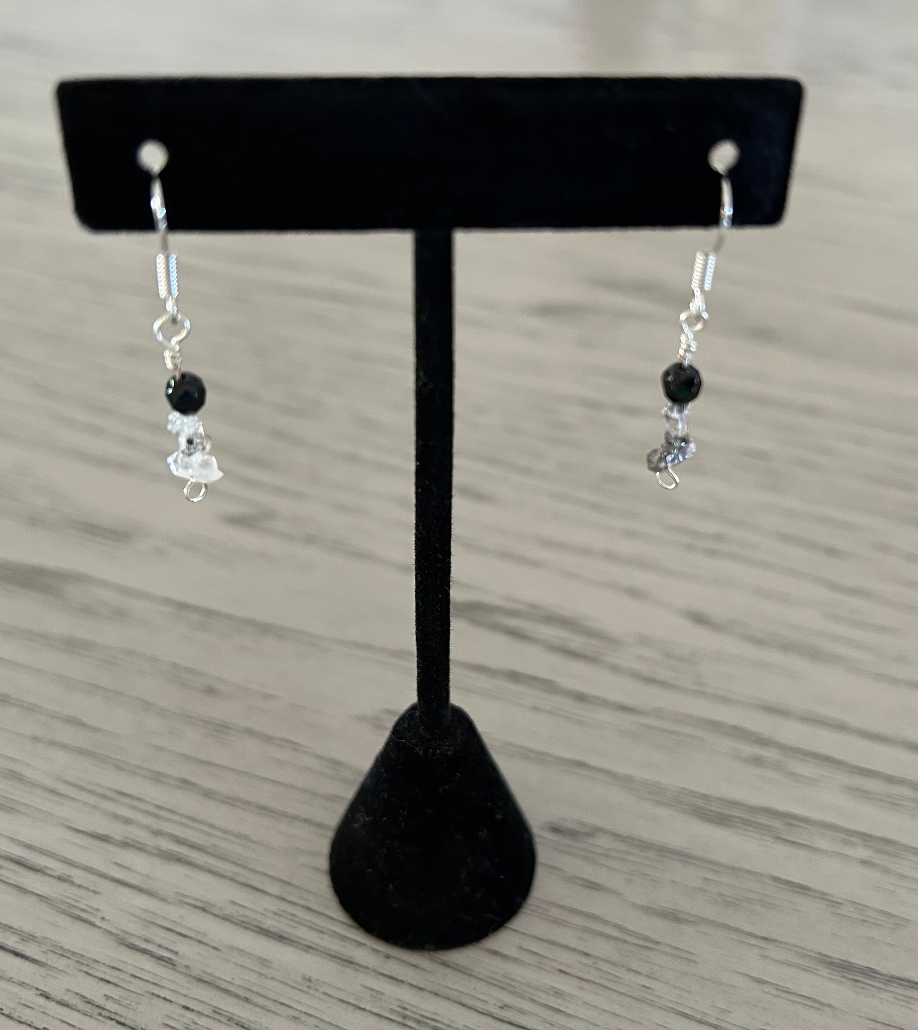 Black Onyx & Herkimer Diamond Dangle Earrings