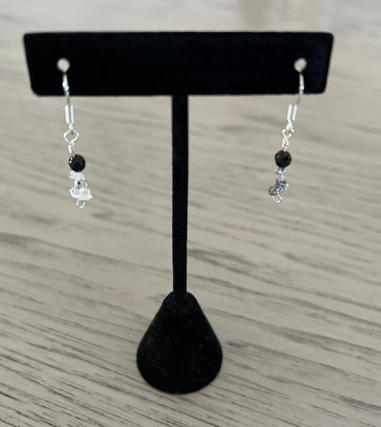 Black Onyx & Herkimer Diamond Dangle Earrings
