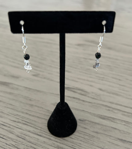 Black Onyx & Herkimer Diamond Dangle Earrings