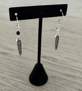 Black Onyx & Herkimer Diamond Owl Dangle Earrings
