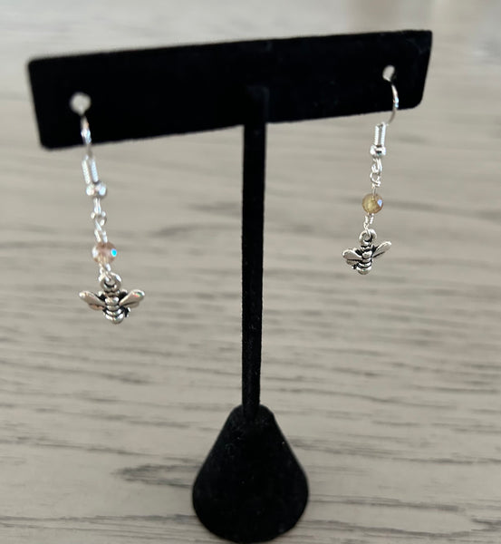 Golden Zircon & Bumble Bee Dangle Earrings