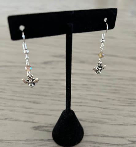 Golden Zircon & Bumble Bee Dangle Earrings