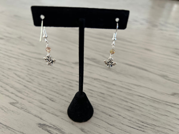 Golden Zircon & Bumble Bee Dangle Earrings