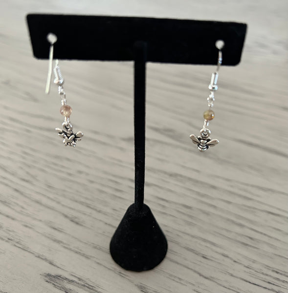 Golden Zircon & Bumble Bee Dangle Earrings