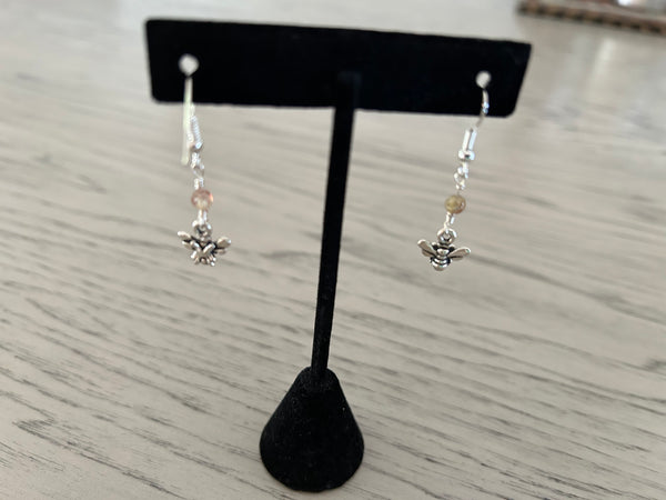 Golden Zircon & Bumble Bee Dangle Earrings