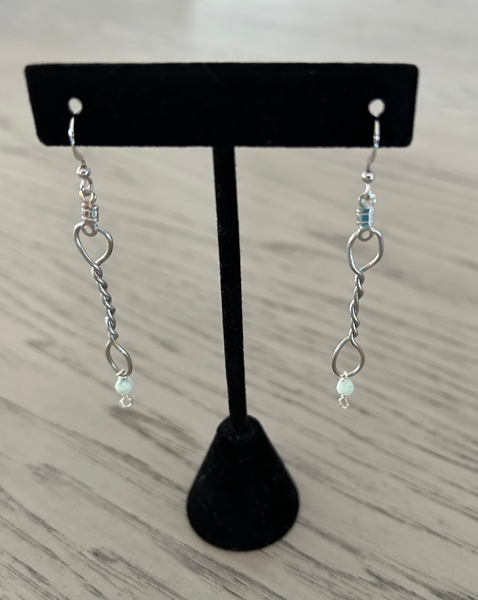 Free-Form Twisted Metal & Larimar Dangle Earrings