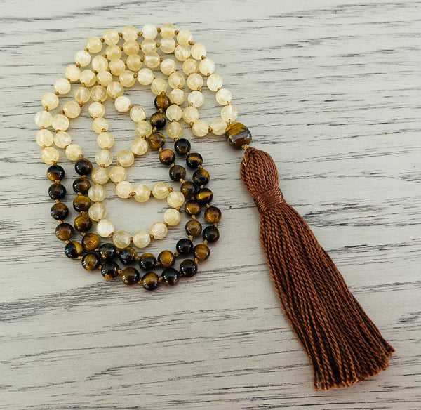 Chatoyant Honey Calcite (Rare) & Golden Tigers Eye Mala