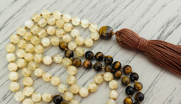 Chatoyant Honey Calcite (Rare) & Golden Tigers Eye Mala