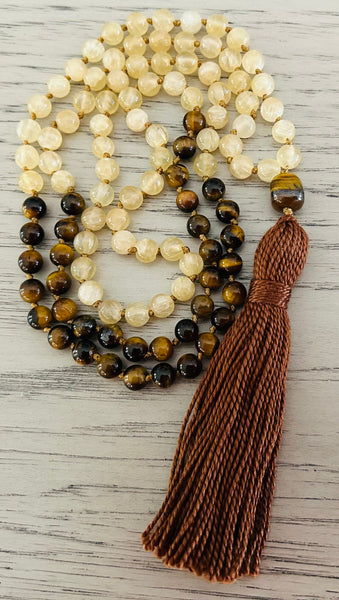 Chatoyant Honey Calcite (Rare) & Golden Tigers Eye Mala