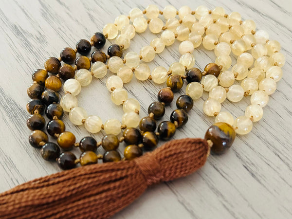 Chatoyant Honey Calcite (Rare) & Golden Tigers Eye Mala
