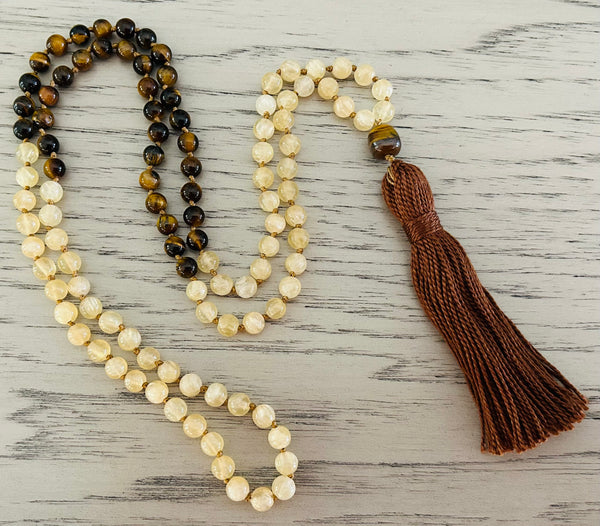 Chatoyant Honey Calcite (Rare) & Golden Tigers Eye Mala