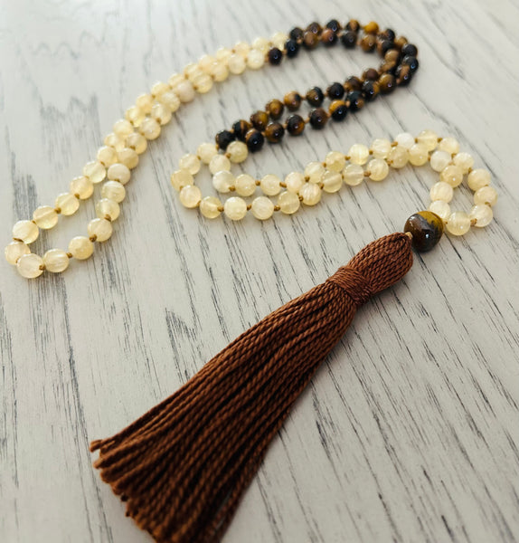 Chatoyant Honey Calcite (Rare) & Golden Tigers Eye Mala
