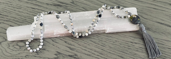 Dendric White Opal (Merlinite) & Ocean Jasper Mala