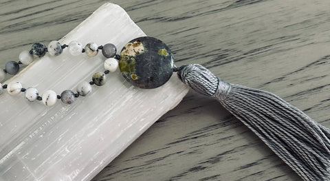 Dendric White Opal (Merlinite) & Ocean Jasper Mala