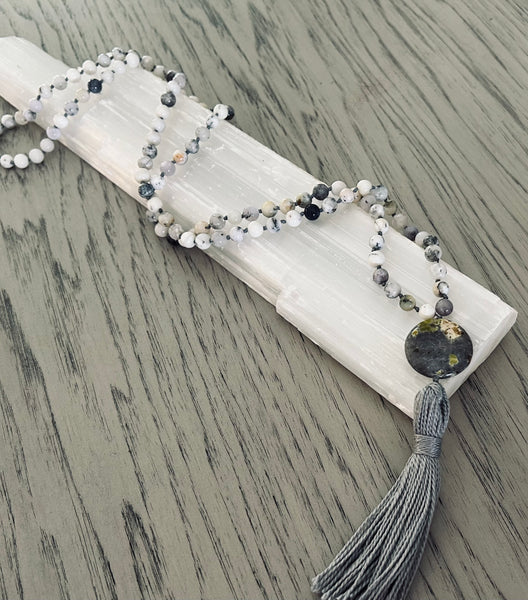 Dendric White Opal (Merlinite) & Ocean Jasper Mala