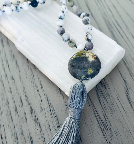 Dendric White Opal (Merlinite) & Ocean Jasper Mala