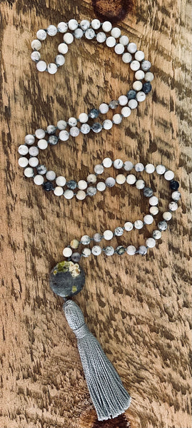 Dendric White Opal (Merlinite) & Ocean Jasper Mala