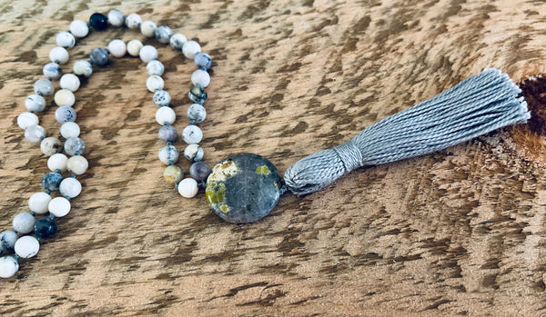 Dendric White Opal (Merlinite) & Ocean Jasper Mala