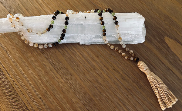 Citrine, Tigers Eye, Peridot Mala
